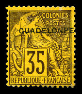 * GUADELOUPE, N°23aC, 35c Violet Noir Sur Jaune, Surcharge 'GUADELONPE'. TTB (signé Brun/certificat)   Qualité: *   Cote - Unused Stamps