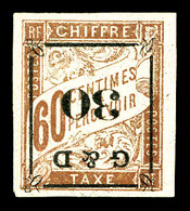 * GUADELOUPE, Taxe, N°13b, 30 Sur 60c Brun Et Chamois, Surcharge Renversée. SUP (signé Brun/certificat)   Qualité: *   C - Unused Stamps