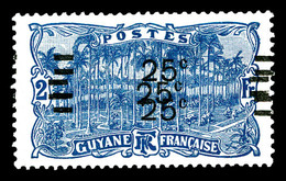* GUYANE, N°98b, 25c Sur 2f Bleu, Triple Surcharge. TB   Qualité: *   Cote: 200 Euros - Used Stamps