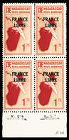 ** MADAGASCAR, Poste Aérienne, N°46, 1F75 Orange En Bloc De Quatre Bas De Feuille, SUP (certificat)   Qualité: **   Cote - Used Stamps