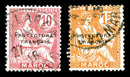 O MAROC BUREAUX Français, N°41b/42a, 10c Et 15c Mouchon Sans Surcharge. TTB (certificat)   Qualité: O   Cote: 800 Euros - Used Stamps