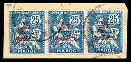 O MAROC BUREAUX Français, N°44a, 25c Sur 25c Bleu: Variété ROTECTORAT Tenant à 2 Normaux. TB   Qualité: O   Cote: 140 Eu - Used Stamps