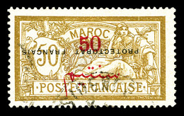 O MAROC BUREAUX Français, N°50a, 50c Sur 50c Merson, Surcharge Renversée. TB (signé Calves)   Qualité: O   Cote: 200 Eur - Used Stamps