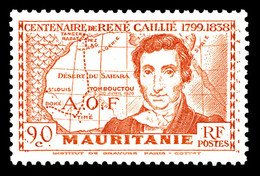 ** MAURITANIE, N°95a, René Caillié, 90c Rouge Terne, GRANDE LEGENDE, SUP (certificat)   Qualité: **   Cote: 585 Euros - Unused Stamps