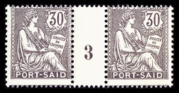 ** PORT SAID, Millesimes, N°24/29, Ensemble De 3 Paires: 5c Vertbleu Millésime '1' (N°24), 20c Brunlilas Millésime '2' ( - Unused Stamps