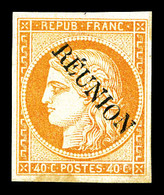* REUNION, N°11, 40c Orange Surchargé. SUP (signé Calves/certificat)   Qualité: *   Cote: 650 Euros - Unused Stamps