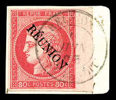 O REUNION, N°12, 80c. Rose Surchargé Bdf Sur Son Support. SUP (signé Brun)   Qualité: O   Cote: 80 Euros - Unused Stamps