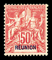 * REUNION, N°42a, 50c Rose, Double REUNION Bleu Et Rouge. SUP (signé Brun/certificat)   Qualité: *   Cote: 650 Euros - Unused Stamps