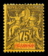 * REUNION, N°43a, 75c Violet Noir Sur Jaune: Double REUNION. SUP (signé Brun/certificat)   Qualité: *   Cote: 460 Euros - Nuovi