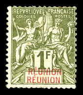 * REUNION, N°44a, 1f Olive, Double REUNION. B/TB (signé)   Qualité: *   Cote: 520 Euros - Ungebraucht