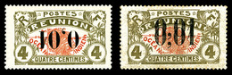 * REUNION, N°83a/b, 0.01 S 4c Grisolive Et Rouge: Double Surcharge Et Surcharge Renversée. TB   Qualité: *   Cote: 230 E - Unused Stamps