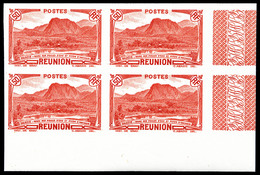 ** REUNION, N°136a, 50c Rouge Non Dentelé En Bloc De Quatre Coin De Feuille, SUP (certificat)   Qualité: **   Cote: 616  - Unused Stamps