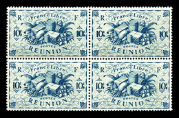 ** REUNION, N°234a, 10c Bleu, Double Impression De La Valeur En Bloc De Quatre. SUP (certificat)   Qualité: **   Cote: 1 - Unused Stamps