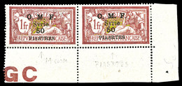 * SYRIE, N°42a, 50 Pi Sur 1f, Surcharge 'PIASRTES' En Paire Cdf Avec Normal ('M' Cassé), Manchette GC. SUP. R.R (certifi - Used Stamps