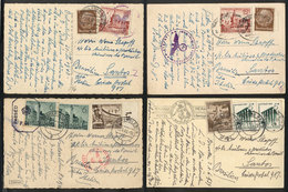 45 GERMANY: 4 Postcards Sent To Brazil In 1939/40, With Varied Postages And Attractive Postal And Censor Marks, VF Quali - Altri & Non Classificati