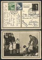 50 GERMANY: Postal Card Illustrated On Back: Hitler Receiving Gift From Nazi Children"", Sent From Magdeburg To Santos ( - Sonstige & Ohne Zuordnung