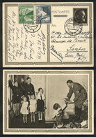 50 GERMANY: Postal Card Illustrated On Back: Hitler Receiving Gift From Nazi Children"", Sent From Magdeburg To Santos ( - Otros & Sin Clasificación