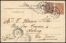 87 ALGERIA: Postcards (dancers, Editor J.Geiser) Franked With France Stamps Of 2c. And 3c., Sent From Algiers To Brazil  - Autres & Non Classés