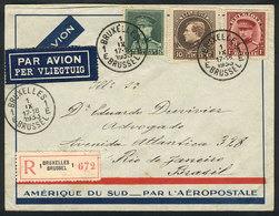 114 BELGIUM: Registered Airmail Cover Sent From Bruxelles To Rio De Janeiro On 1/SE/1933 Franked With 16Fr., By Aeropost - Altri & Non Classificati