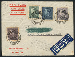 115 BELGIUM: Registered Airmail Cover Sent From Bruxelles To Brazil On 12/NO/1937 Franked With 18.75Fr., Minor Defects,  - Other & Unclassified