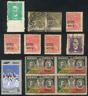 124 BRAZIL: Lot Of Interesting Varieties, Many Very Rare, For Example: Surcharged 200Rs. Stamp With Varieties "E With Ac - Altri & Non Classificati
