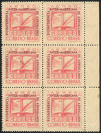 135 BRAZIL: RHM.A-51C, 1943 Lawyer's Conference, Block Of 6 With DOUBLE IMPRESSION Of The Dark Lilac Color Variety ("II  - Luftpost