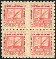 136 BRAZIL: RHM.A-51C, 1943 Lawyer's Conference, Block Of 4 With DOUBLE IMPRESSION Of The Dark Lilac Color Variety ("II  - Posta Aerea