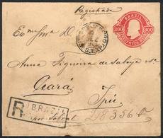 164 BRAZIL: RHM.11, Stationery Envelope Sent By Registered Mail From Rio To Ipú On 3/DE/1890, Catalog Value 240Rs., Some - Interi Postali