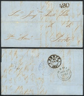 190 BRAZIL: Entire Letter Sent From Bahia To Porto On 18/AP/1857 Via British Mail, On Front With Dues "480" Reis, And Ba - Altri & Non Classificati