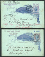 209 BRAZIL: 2 Postal Cards Of 80Rs. Sent To Liverpool In FEB And JUL/1896 (the Latter Is Double, With Unused Reply Attac - Altri & Non Classificati