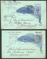 209 BRAZIL: 2 Postal Cards Of 80Rs. Sent To Liverpool In FEB And JUL/1896 (the Latter Is Double, With Unused Reply Attac - Autres & Non Classés