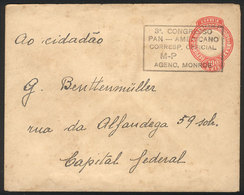 227 BRAZIL: Circa 1906, 100Rs. Stationery Envelope Used In Rio, With The Extremely Rare Cancel: 3º CONGRESSO PAN-AMERICA - Altri & Non Classificati