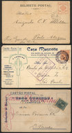 237 BRAZIL: 3 Postcards Of Commercial Establishments, Used Between 1910 And 1926 Approx., Franked With 50Rs. And 100Rs., - Altri & Non Classificati