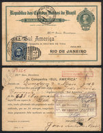 244 BRAZIL: 50Rs. Postal Card Used In Rio De Janeiro On 9/MAY/1912, Also Franked With  Uruguay Stamp Of 5c. And Montevid - Altri & Non Classificati