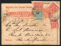 264 BRAZIL: 100Rs. Lettercard With Additional Postage (total 450Rs.) Sent By REGISTERED Mail From Curitiba To Rio De Jan - Autres & Non Classés