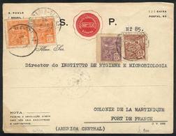 273 BRAZIL: Cover Sent From Sao Paulo To MARTINIQUE On 28/MAR/1924, With Transit Backstamp Of BARBADOS For 12/MAY And Fo - Otros & Sin Clasificación