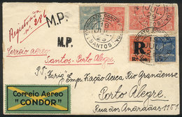 305 BRAZIL: Registered Airmail Cover Sent From Santos To Porto Alegre By CONDOR On 18/JUL/1929, With Very Nice Postage I - Sonstige & Ohne Zuordnung