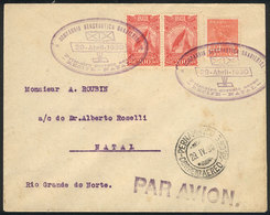 315 BRAZIL: 29/AP/1930 First Flight Recife - Natal Via Companhia Aeronautica Brasileira (CAB), Excellent Quality, Rare! - Sonstige & Ohne Zuordnung