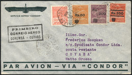 324 BRAZIL: 16/SE/1930 First Airmail Flight CORUMBÁ - CUYABÁ Via Condor: Cover Franked With Surcharged Stamps RHM.K-12,  - Sonstige & Ohne Zuordnung