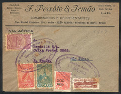 392 BRAZIL: Airmail Cover Sent From Joao Pessoa To Sao Paulo On 13/JA/1933 With Multicolor Postage, Small Stain Spot, Ve - Otros & Sin Clasificación