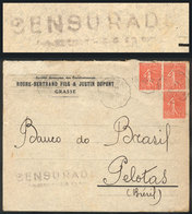 400 BRAZIL: Cover Sent From France To Pelotas On 26/MAY/1933, With Violet CENSOR Mark Applied On Arrival, Interesting! - Altri & Non Classificati