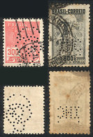 560 BRAZIL: 2 Used Stamps With Attractive PERFINS! - Altri & Non Classificati