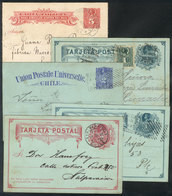 857 CHILE: 5 Postal Stationeries Used Between 1891 And 1901, With Some Interesting Cancels, Also: Ambulancia Entre Valpa - Chile