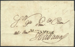 870 CUBA: Entire Letter Sent On 14/MAR/1839 To Habana, With Straightline "MATANZAS" In Black Very Well Applied, VF Quali - Altri & Non Classificati