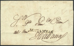 870 CUBA: Entire Letter Sent On 14/MAR/1839 To Habana, With Straightline "MATANZAS" In Black Very Well Applied, VF Quali - Other & Unclassified