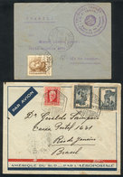 889 SPAIN: 2 Covers Sent To Brazil In 1933 (airmail, By Aeropostale) And 1950, Interesting! - Autres & Non Classés