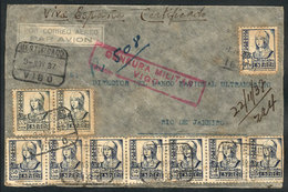 895 SPAIN: Registered Airmail Cover Sent From Vigo To Rio De Janeiro On 9/NO/1937 Franked With 4.80 Ptas., Censored, Min - Altri & Non Classificati