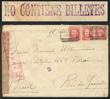 900 SPAIN: Registered Cover Sent From Tarragona To Rio De Janeiro On 24/MAR/1938, Censored, And On Back Violet Handstamp - Altri & Non Classificati