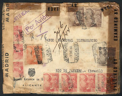 902 SPAIN: Registered Airmail Cover Sent From Alicante To Rio De Janeiro On 7/DE/1943, With Attractive Postage Of 47Ptas - Autres & Non Classés