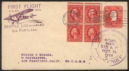918 UNITED STATES: 15/SE/1926 Seattle - Los Angeles: First Flight (via Portland), VF Quality! - Postal History